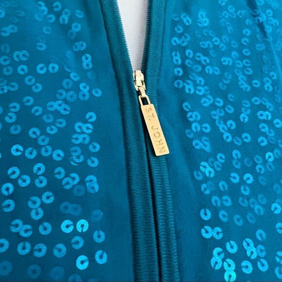 St. John Sheer Sequin Zip Cardigan Sweater Baltic Blue Small MSRP $695 - Picture 8 of 10